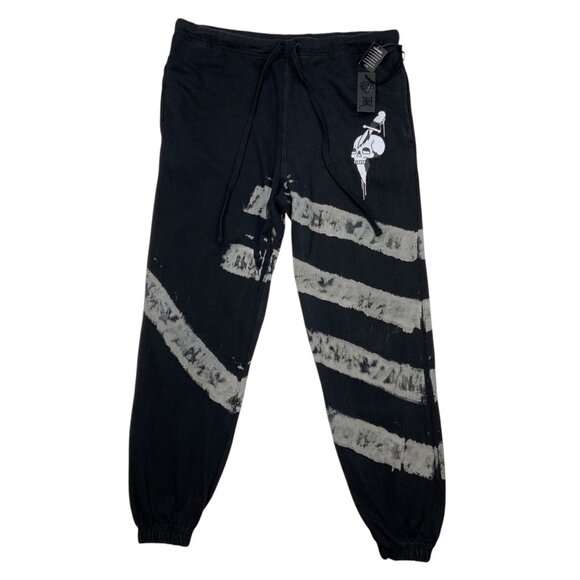 Ed Hardy Dagger Skull Graphic Jogger Pant L Black Pockets Athleisure MENDED - Picture 1 of 12